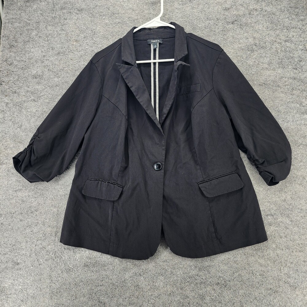 Torrid Blazer Jacket Womens 2X One Button 3/4 Ruched Sleeve Black